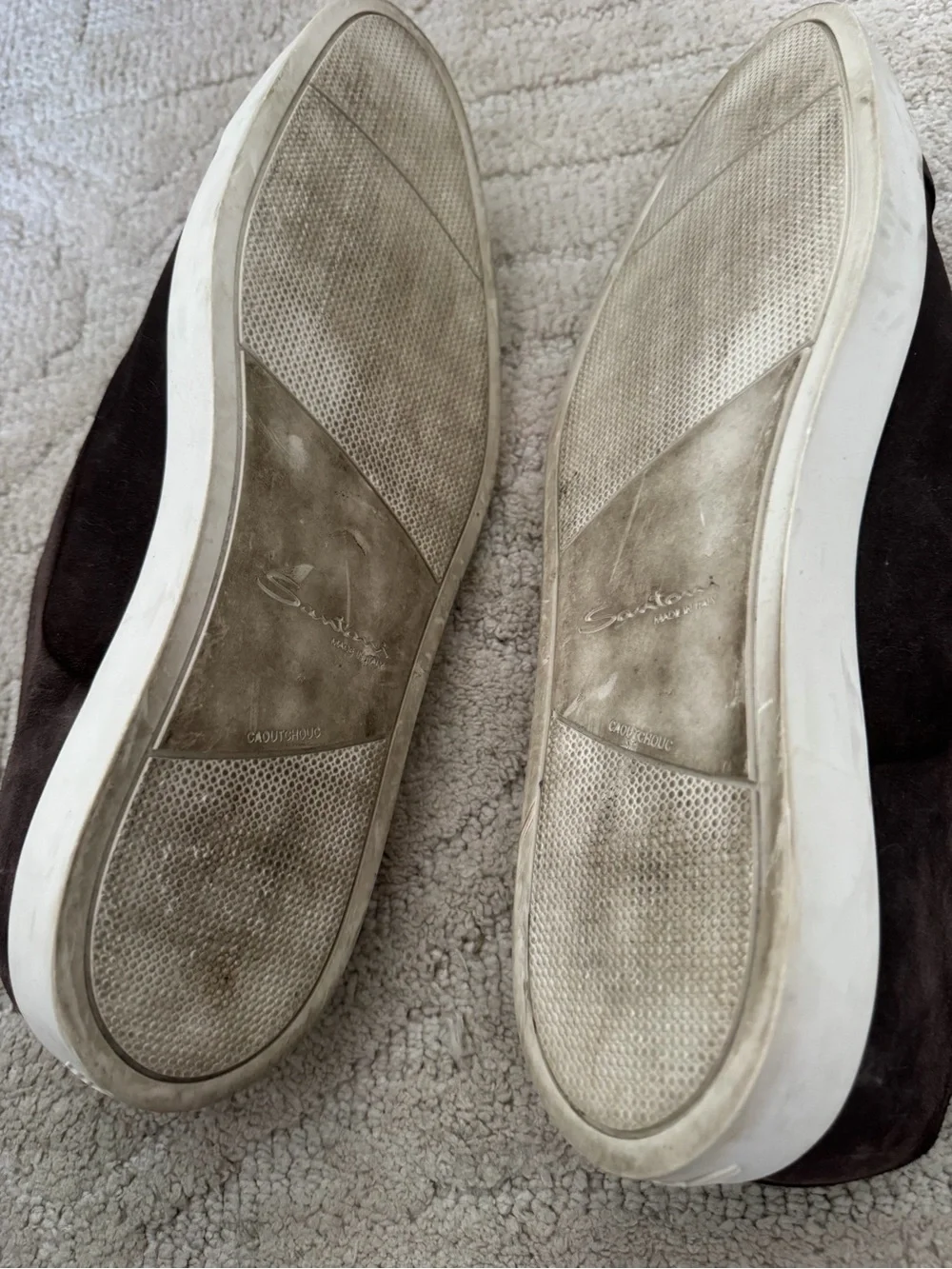 Santoni Brown Suede Slip-On Loafers